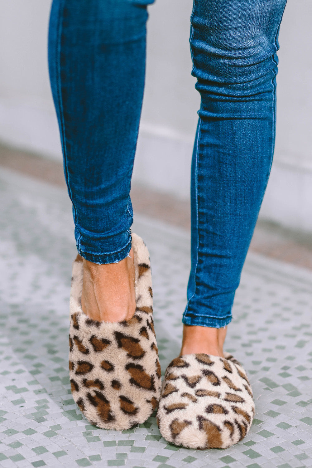 Camel Leopard Print Fuzzy Home Slippers