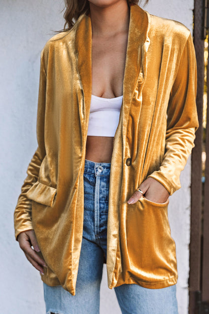 Blazer casual de terciopelo con bolsillos 