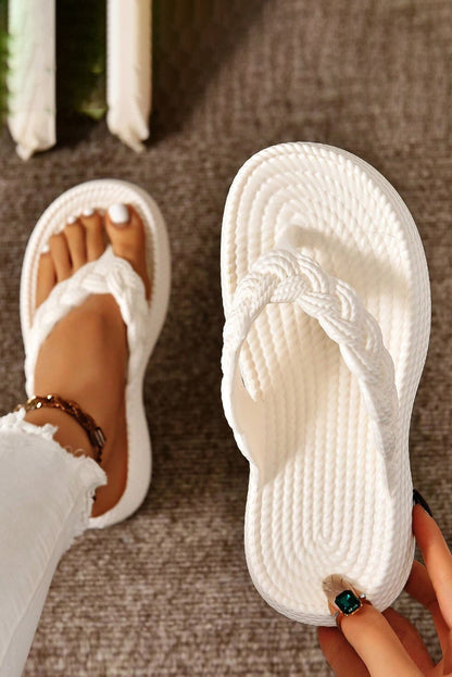 White Braided Pattern Thick Sole Flip Flop