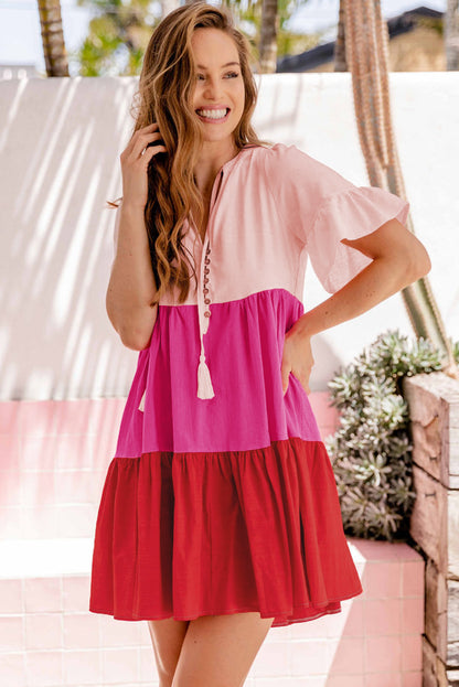 Multicolor Frill Tiered Colorblock A-line Sundress