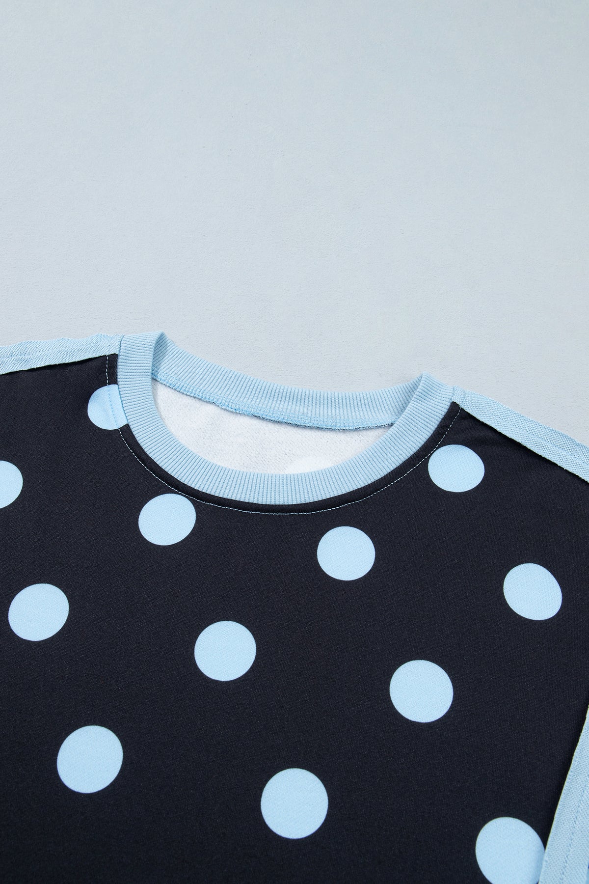 Black Polka Dot Contrast Patchwork Round Neck Baggy Sweatshirt