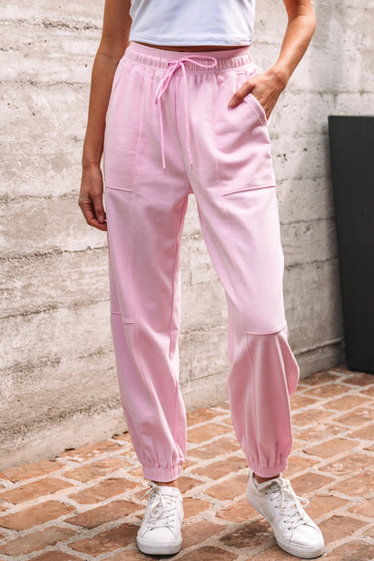 Lilac Drawstring Elastic Waistband Solid Color Jogger Pants