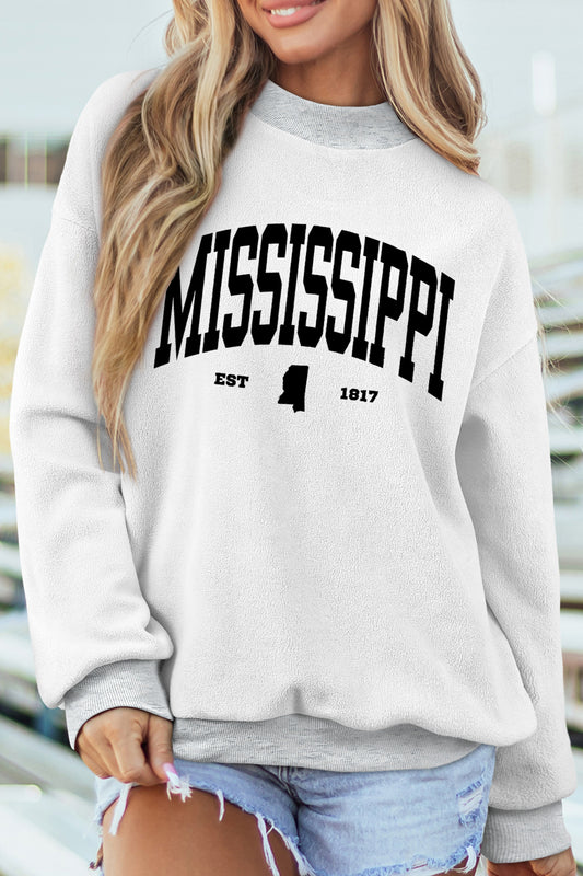 Light Grey MS MISSISSIPPI Double Side Printed Mock Neck Reversible Sweatshirt