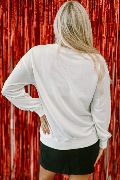 Sweat-shirt ras du cou blanc pailleté XOXO Graphic pour la Saint-Valentin