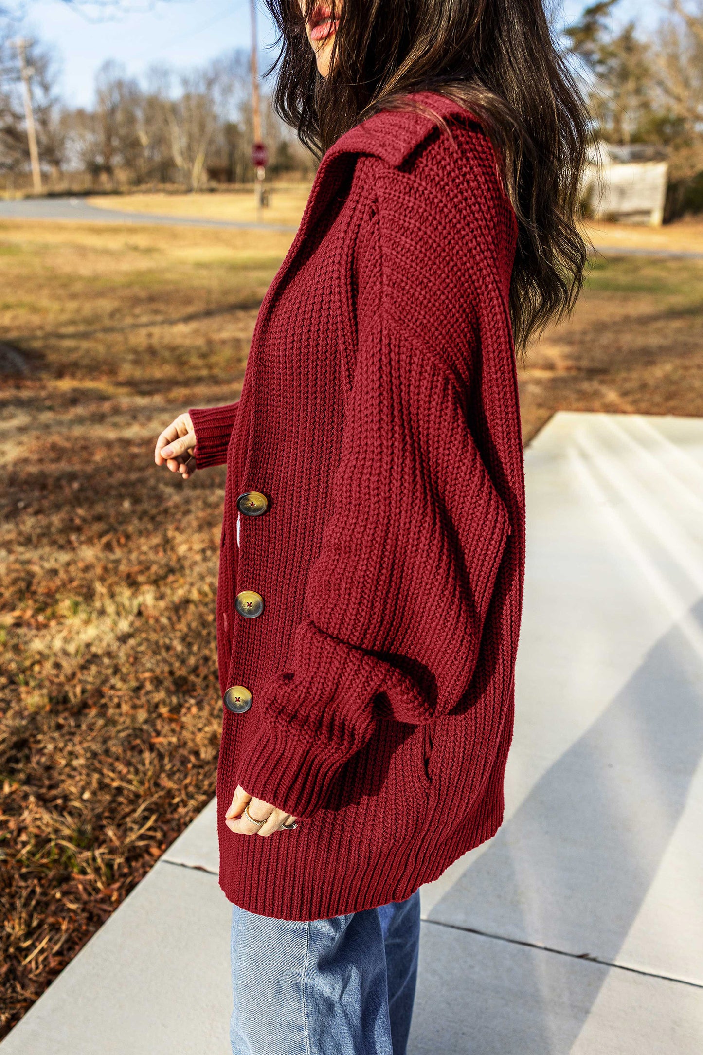 Red Dahlia Solid Color Knit Oversized Button Front Sweater Cardigan