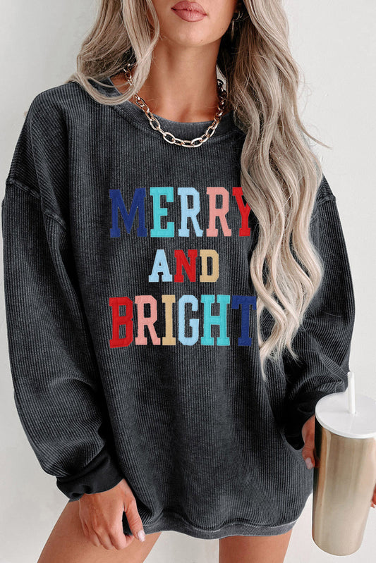 Sweat-shirt noir brodé MERRY AND BRIGHT