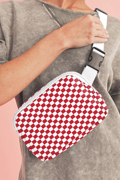 Sac bandoulière à boucle zippée et imprimé à carreaux rouge feu