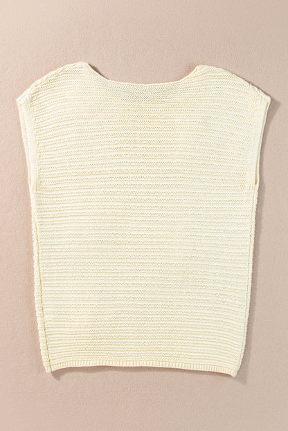 White Flower Crochet Round Neck Knitted Top