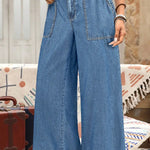 Ashleigh Blue Plus Size Elastic Waist Ruffled Wide Leg Denim Pants