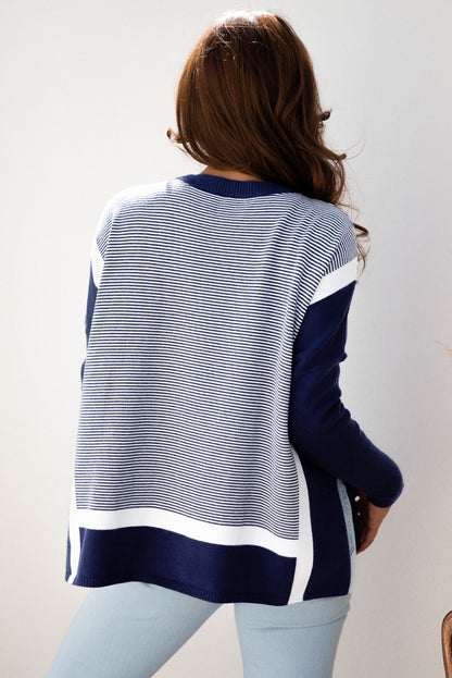 Green Stripe Color Block Patchwork Dolman Oversize Tunic Sweater