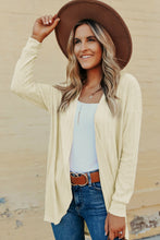 Beige Open Front Rounded Hem Textured Knit Cardigan