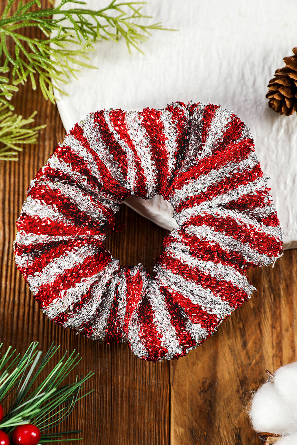 Burgundy Glitter 2-tone Stripes Christmas Hair Tie