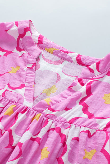 Chemisier babydoll à manches volantées et motif floral rose