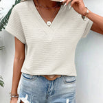 Pale Khaki Textured Wide Sleeve V Neck T Shirt