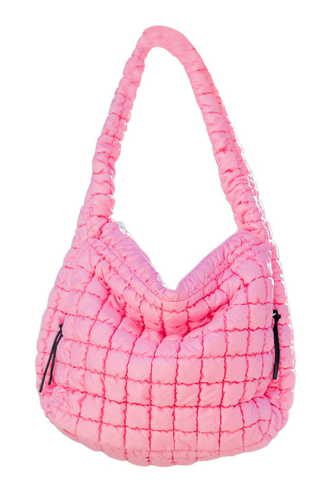 Rose Red Quilted Puffy Large Shoulder Bag
