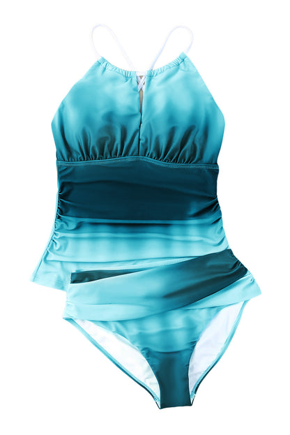 Maillot de bain tankini dos nu Peekaboo à dégradé de couleurs océaniques 