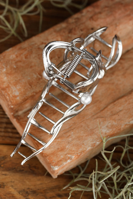 Pince à cheveux en alliage avec nœud décoratif en perles argentées