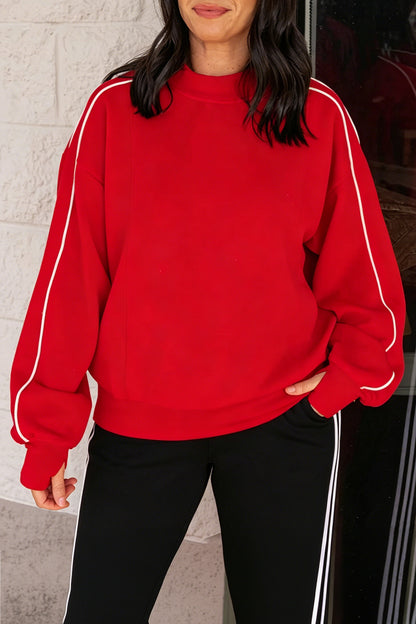 Fiery Red Stand Neck Long Sleeve Regular Fit Sweatshirt