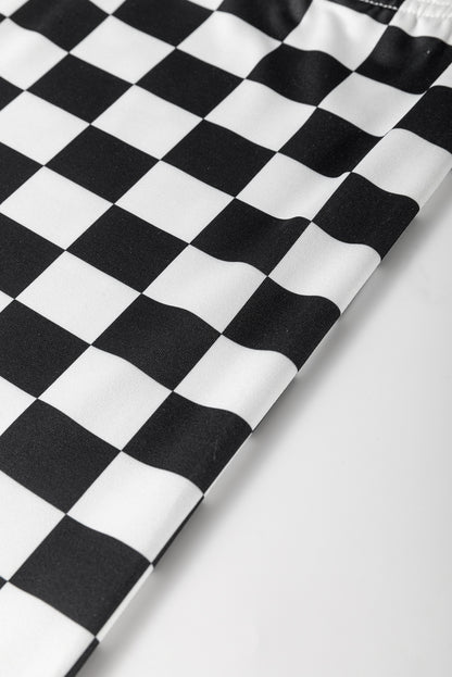 Short cycliste taille haute imprimé damier noir