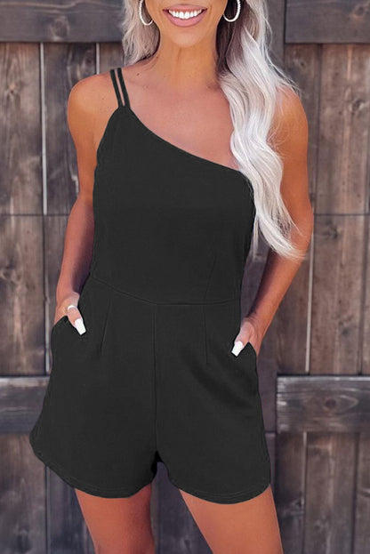 One Shoulder Invisible Zip Side Pocketed Romper