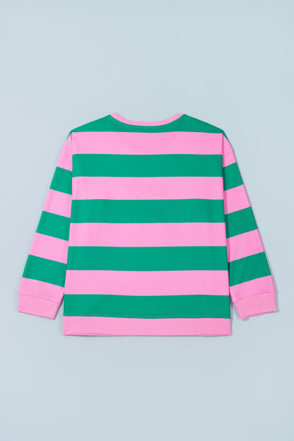 Green Stripe Festive Holly Jolly Printed Casual Plus Size Sweatshirt