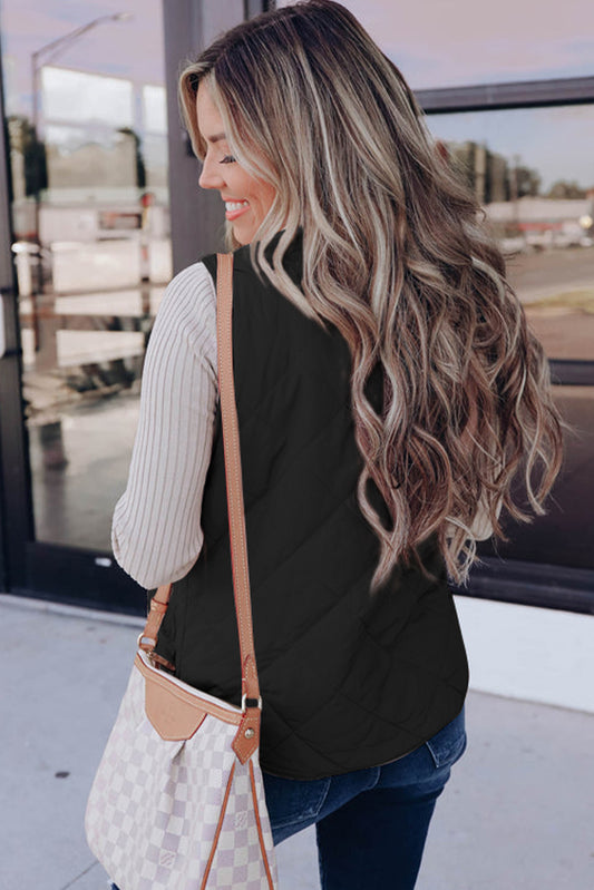 Gilet matelassé noir doublé polaire avec fermeture éclair