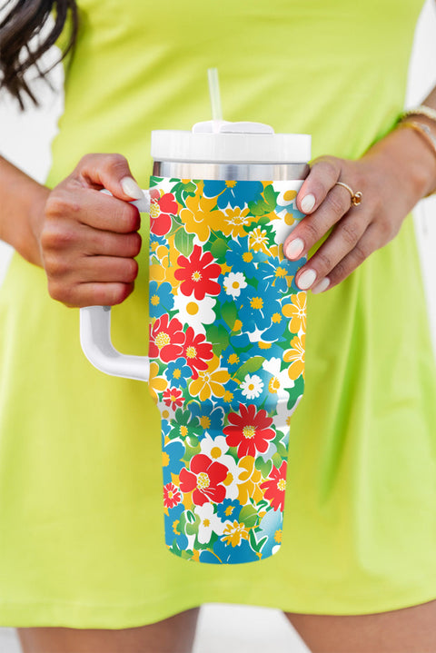 Floral Print Stainless Vacuum Cup with Handle 40oz