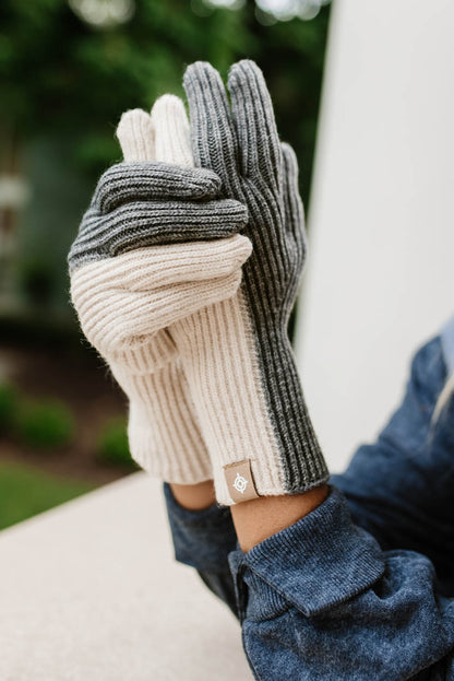 Guantes de pantalla táctil de punto con bloques de color gris 