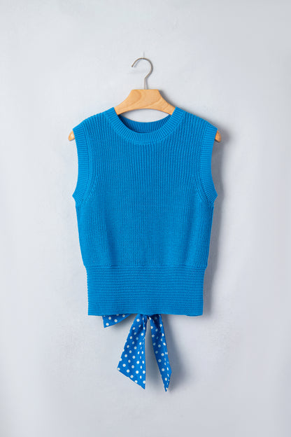 Myosotis Slim Knit Polka Dot Knot Back Cropped Sweater Tank