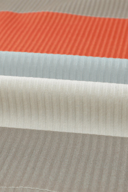 Color Block Ribbed Long Sleeve Top with Pocket