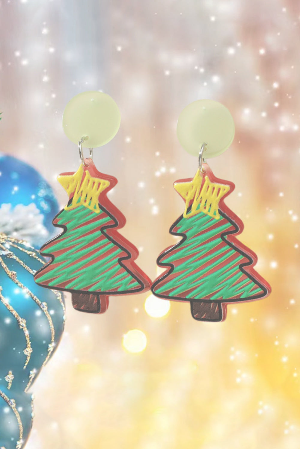 Aretes acrílicos con forma de árbol de Navidad rojo 