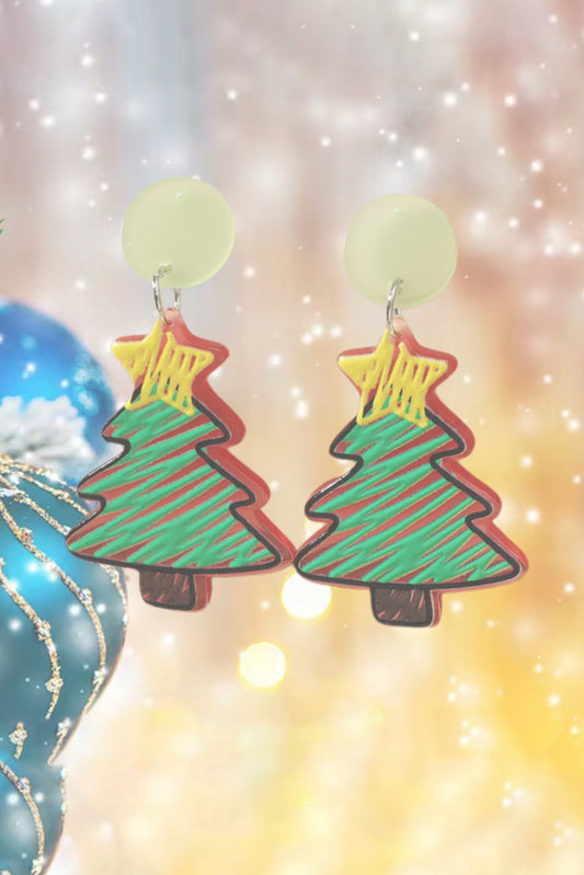 Aretes acrílicos con forma de árbol de Navidad rojo 