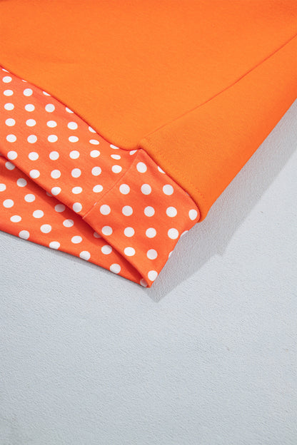 Grapefruit Orange Polka Dot Letter Print Contrast Trim Mock Neck Sweatshirt