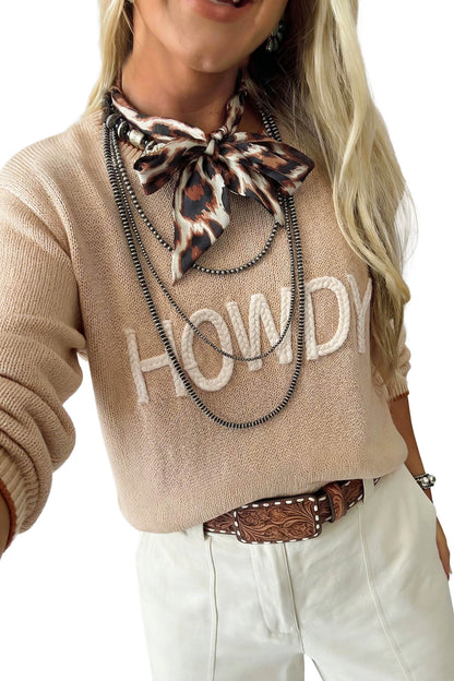 Parchment Corder HOWDY Letter Graphic Crew Neck Relaxed Sweater