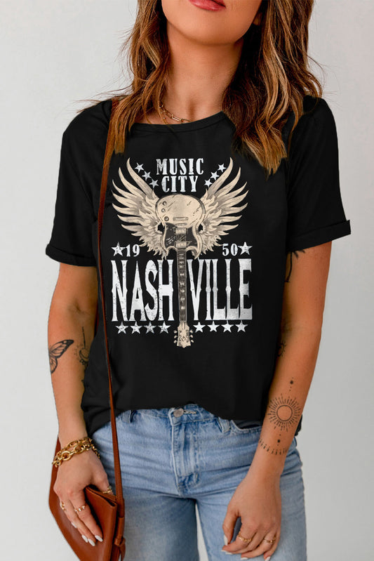 Vintage Music City Graphic Print T Shirt