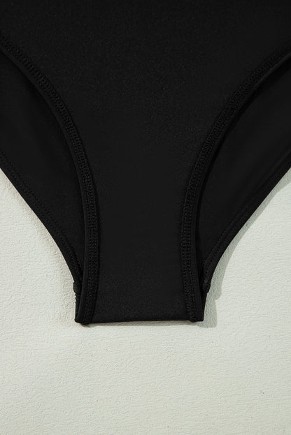 Ensemble haut de bikini asymétrique en maille plissée noire et jupe