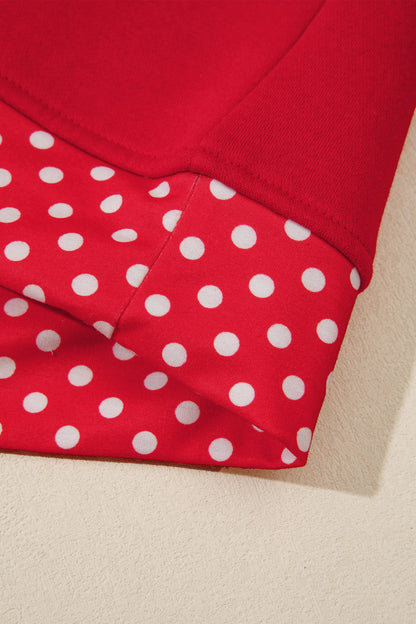 Red Polka Dot Patchwork Round Neck Plus Size Sweatshirt