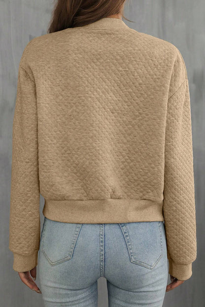 Veste à col de baseball texturée géométrique unie kaki pâle