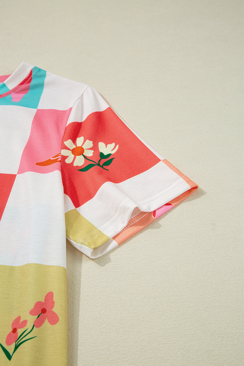 T-shirt à col rond orange à imprimé carreaux Western Fashion