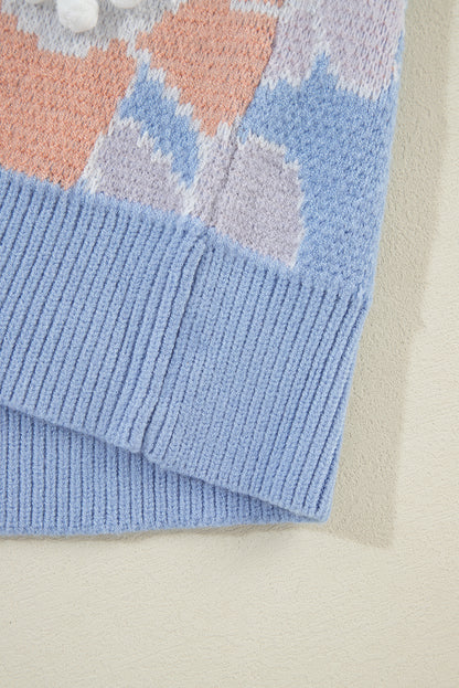 Pull tricoté à col rond et épaules tombantes à motif floral bleu Beau