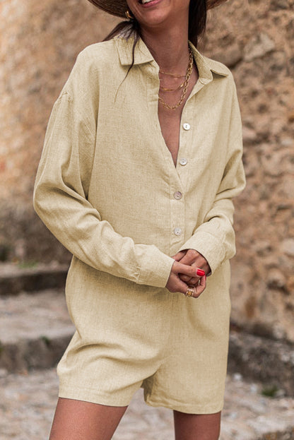 Combinaison ample à manches longues et col chemise à demi-boutons 