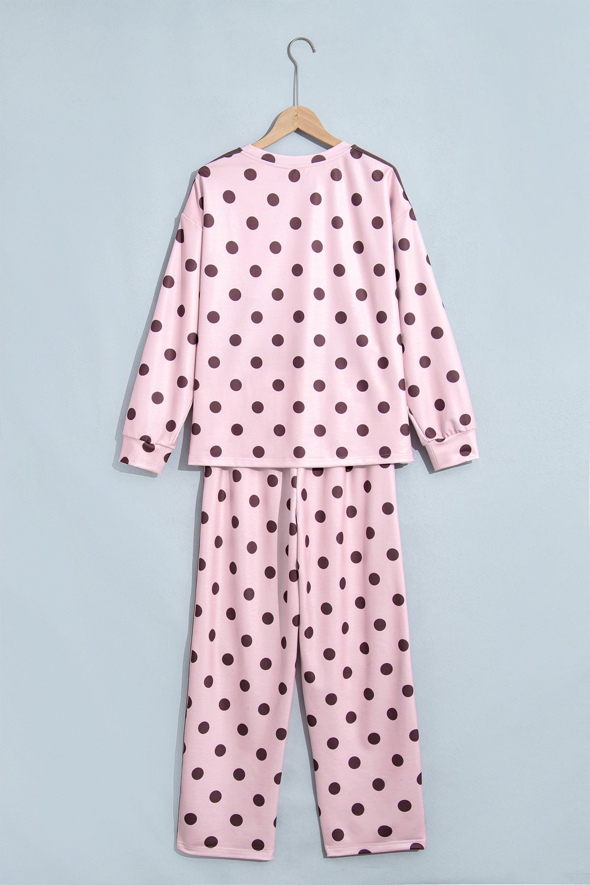 Pink Polka Dot Print Side Stripe Detail Long Sleeve Top Casual Pant Set