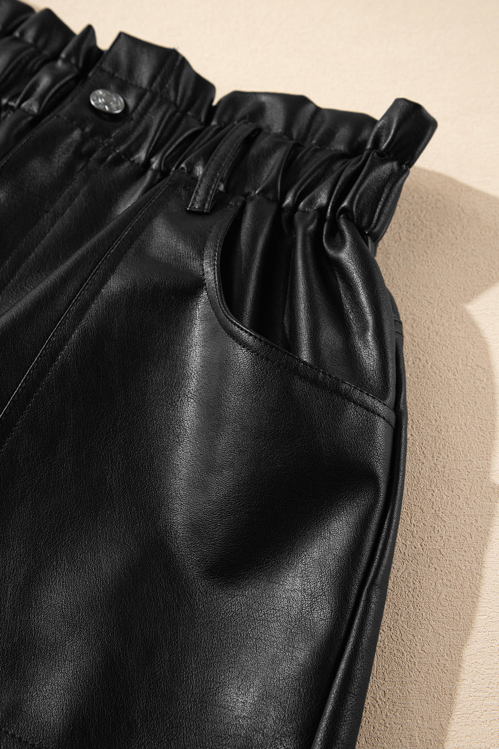 Black Faux Leather Paper Bag Waist High Rise Shorts