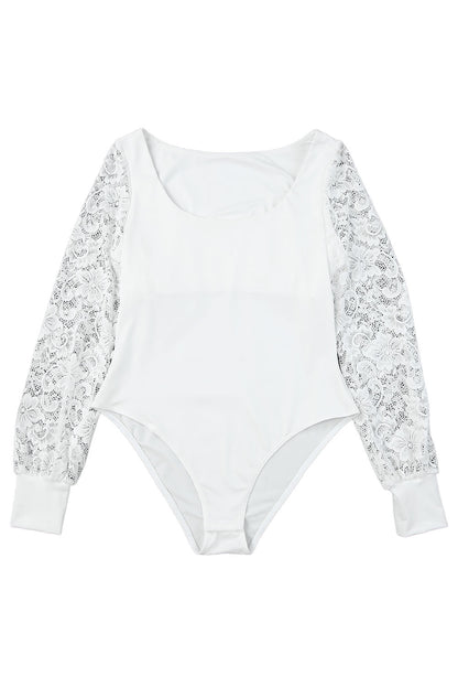 Lace Sleeves Square Neck Bodysuit