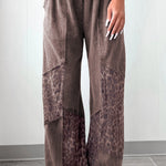 Coffee Mineral Wash Leopard Patchwork Loose Pants