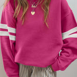 Rose Red Varsity Striped Detail Drop Shoulder Oversized Sweatshirt