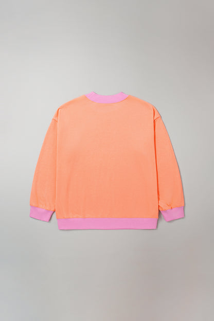 Grapefruit Orange Color Block Contrast Trim Plus Size Sweatshirt