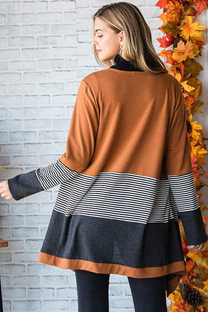 Cardigan ouvert patchwork rayé colorblock orange