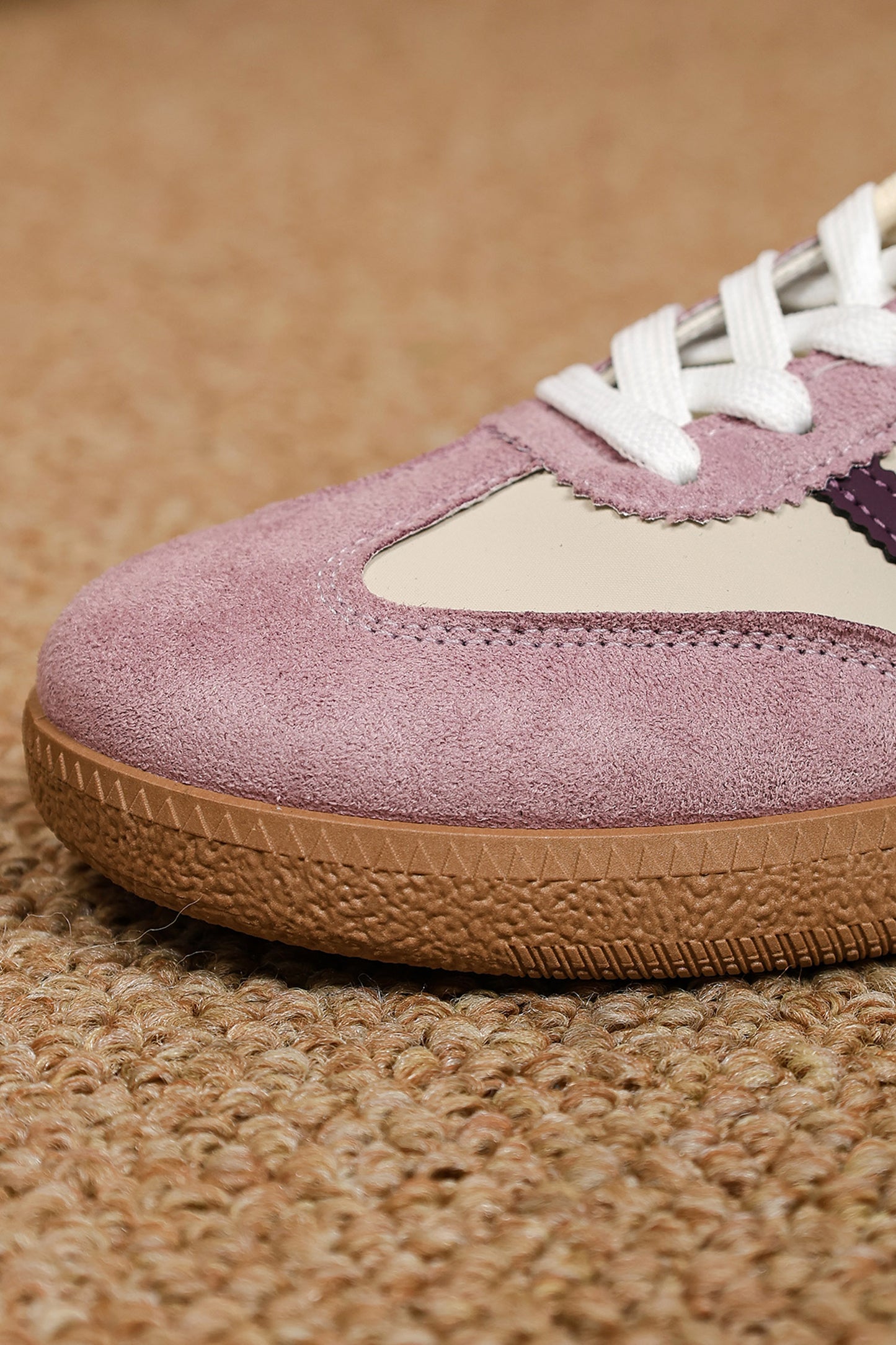 Tillandsia Purple PU Leather Color Block Varsity Lace Up Flat Shoes