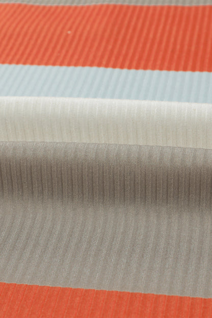 Color Block Ribbed Long Sleeve Top with Pocket